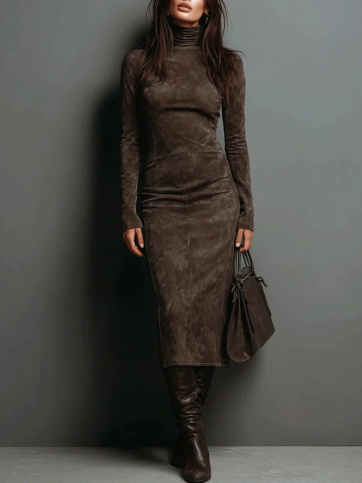 SELWYNNE | HIGH-NECK SUEDE MAXI DRESS