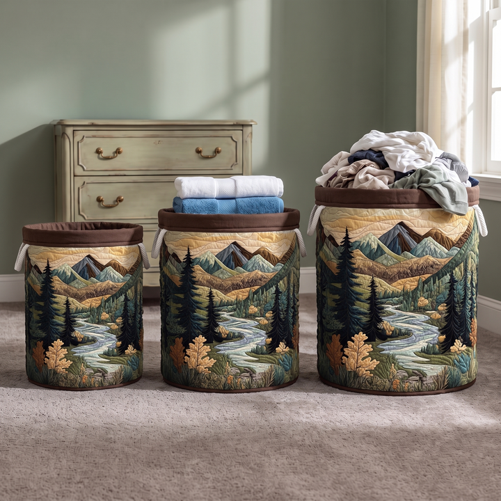 Quilted laundry basket in small, medium and large sizes